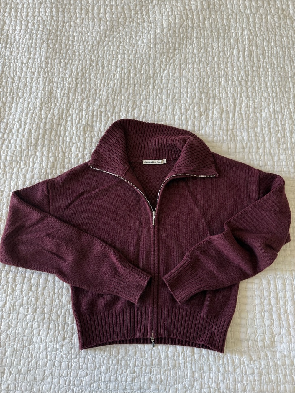 Abercrombie Women's Burgundy Zip-Front Sweater Small
